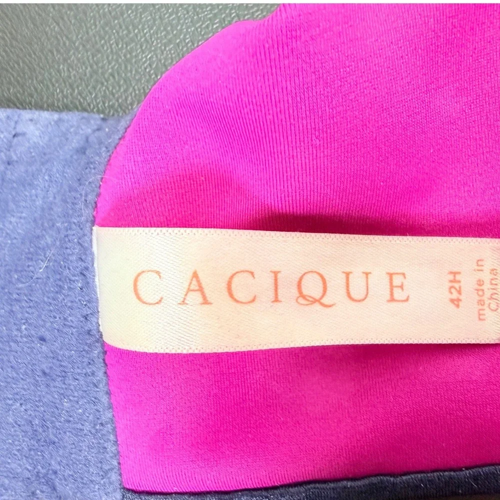 Cacique Underwire Bra Womens 42H Pink Navy Lined Floral Lace Full Coverage